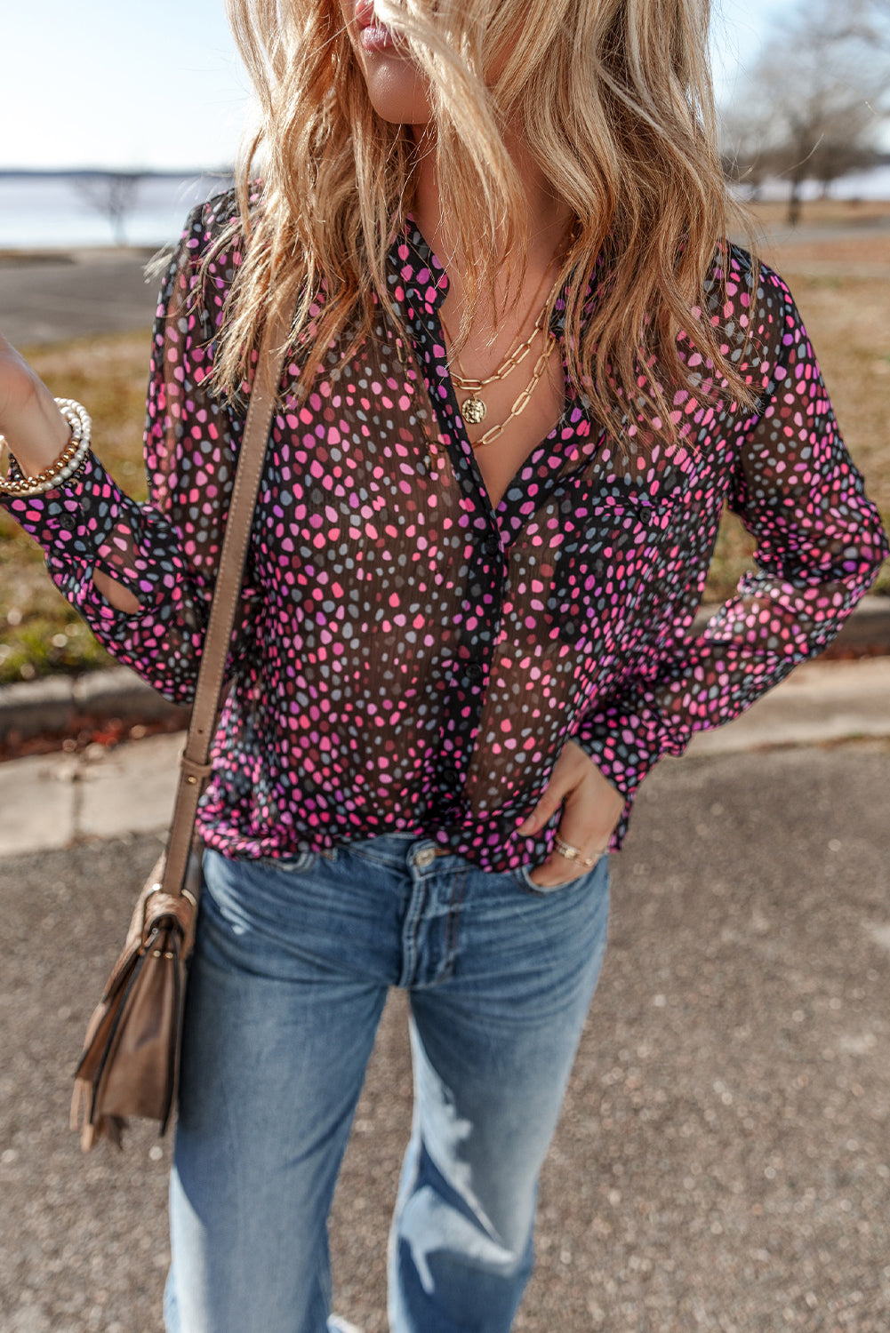 Polka Dot Printed Buttoned Casual Shirt | Grape Wine