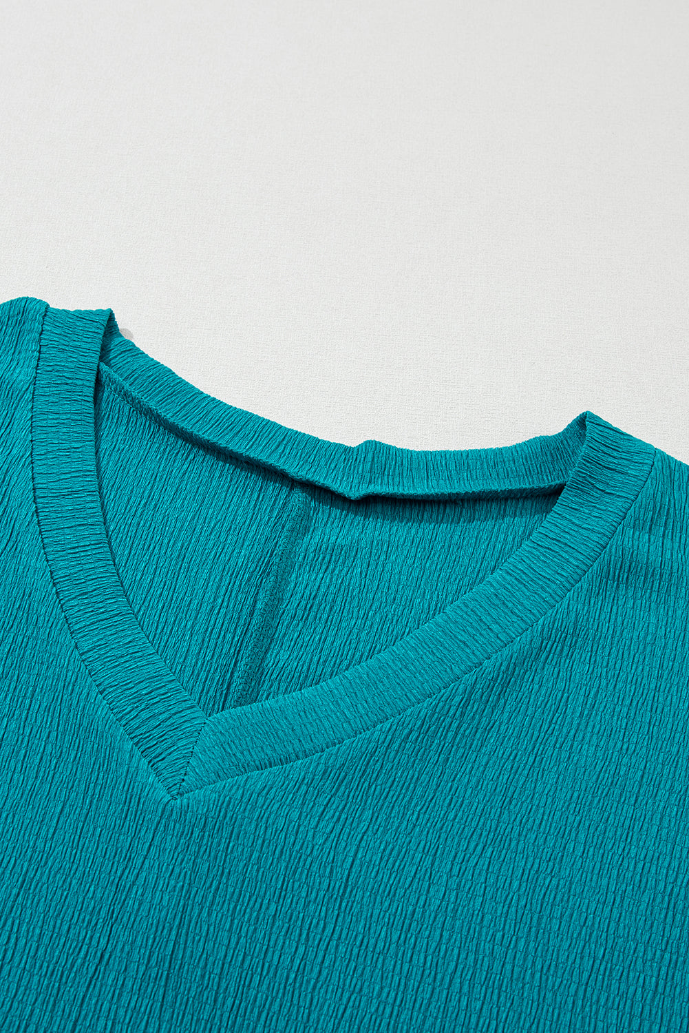 Crinkled V Neck Wide Sleeve T-Shirt | Blue Sapphire