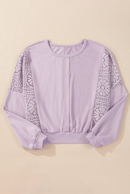 Knit Crochet Exposed Seam Ribbed Trim Sweatshirt | Orchid Petal