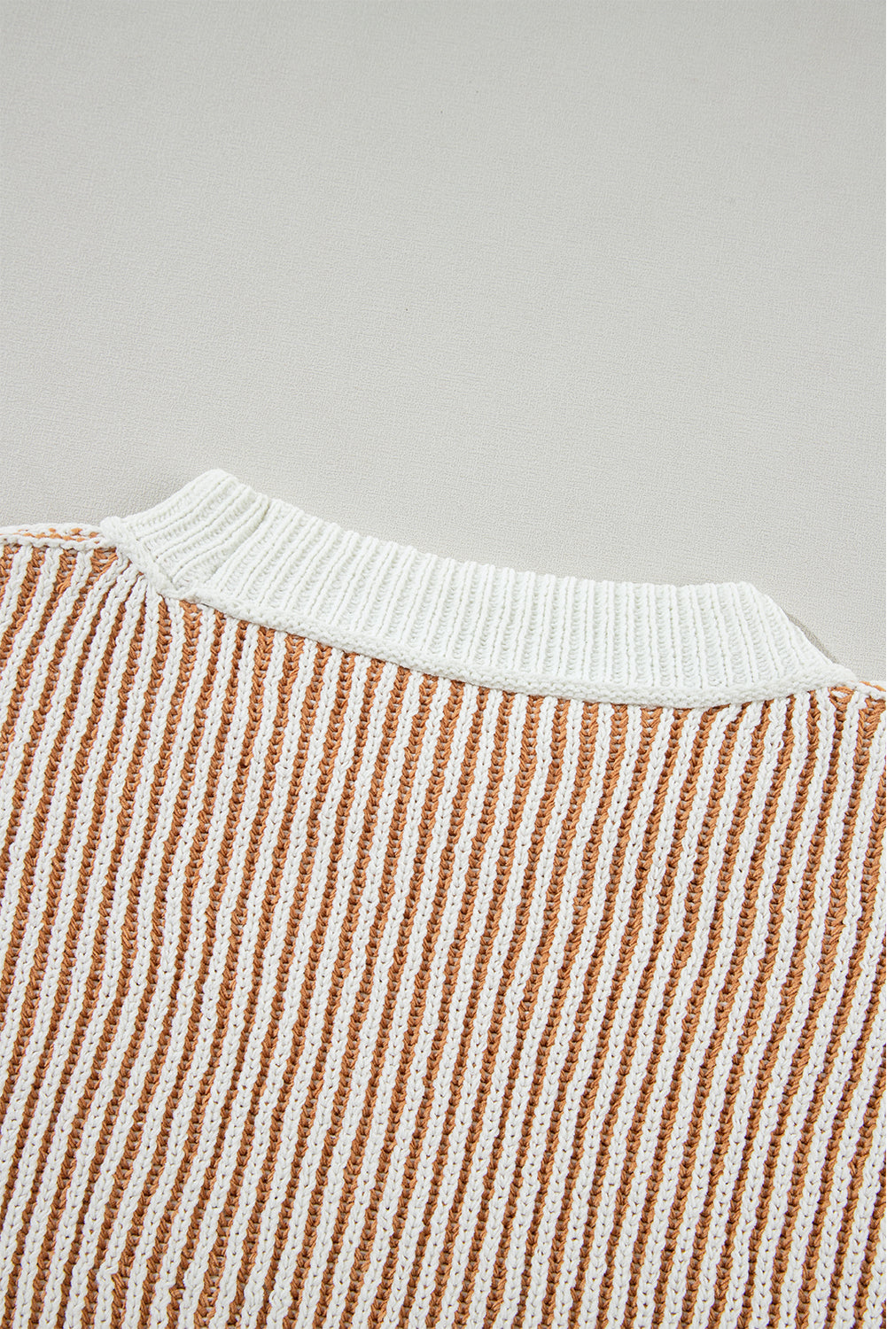 Striped Textured Knit Contrast Edge Loose Sweater | Chestnut