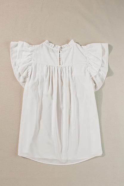 Smocked Ruffle Sleeve Blouse | White