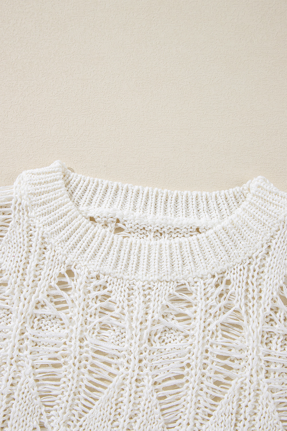 Cut Out Crochet Crew Neck Loose Fit Sweater | White