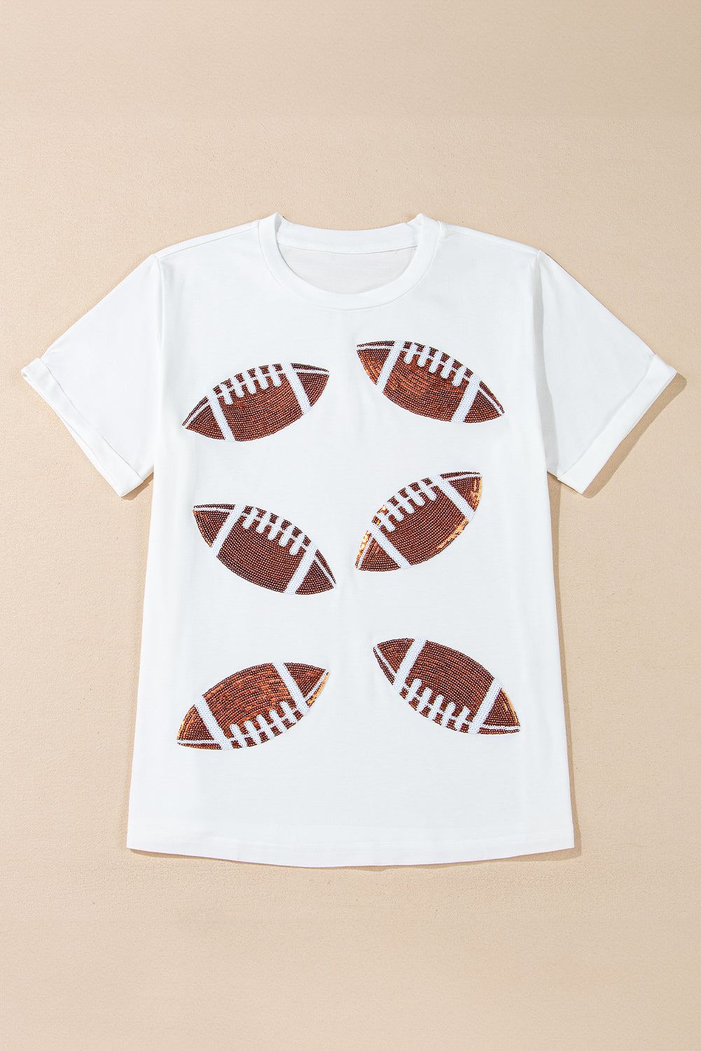 Sequined Rugby Football Graphic Cotton T Shirt | White