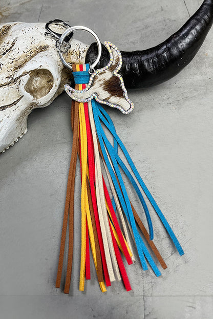 Rhinestone Steer Head Colourful Tassel Key Ring | Philippine Gray