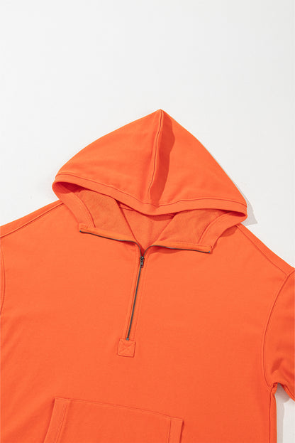 Solid Kangaroo Pocket Half Zipper Oversized Hoodie | Orange