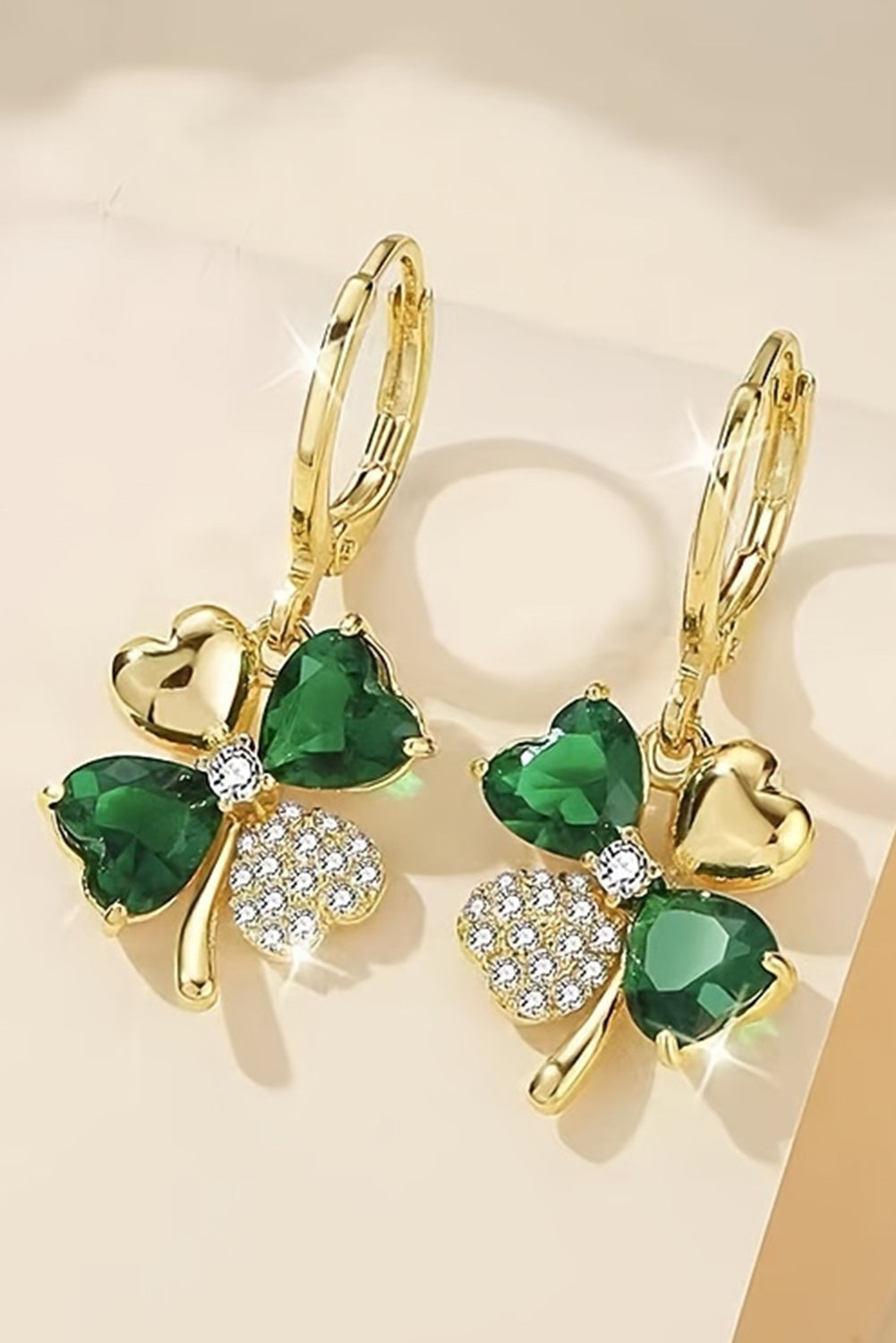 Gorgeous Gem St. Patricks 4-Leaf Clover Earrings | Gold