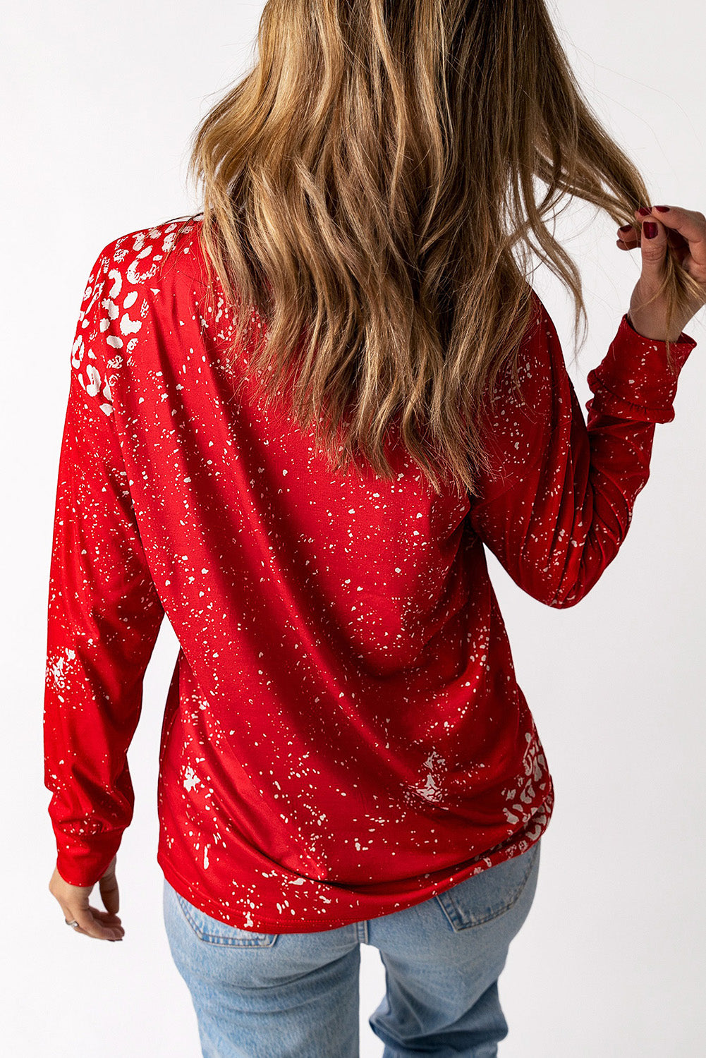 Fiery  Retro Bleached Leopard Spot Pullover | Red