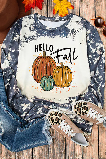 Hello Fall Pumpkin Graphic Tie Dye Long Sleeve Top | Multicolour