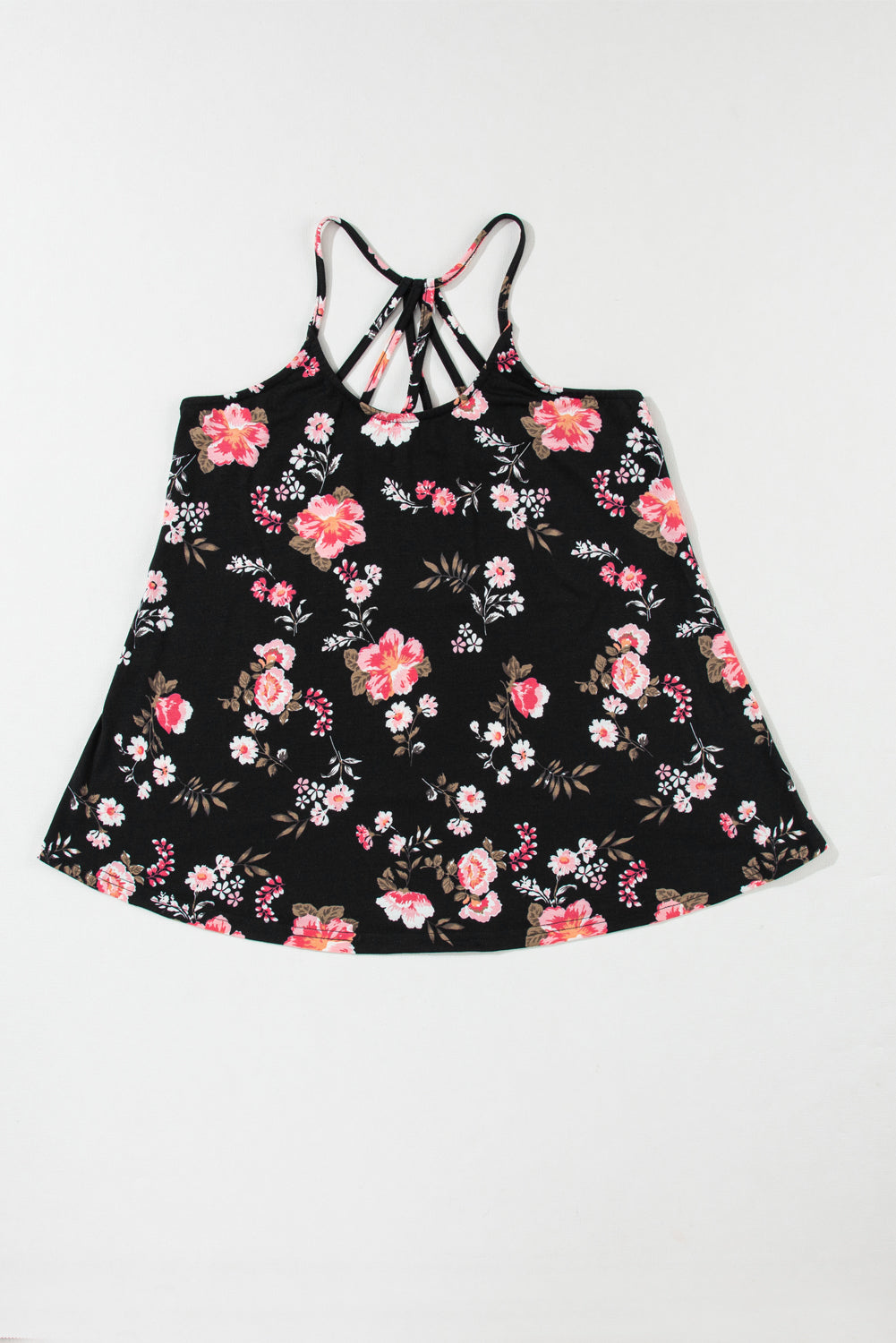 Floral Spaghetti Straps Strappy Back Tank Top | Black