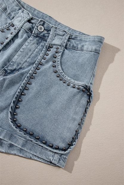 Studded Acid Wash Jean Shorts | Dusk Blue