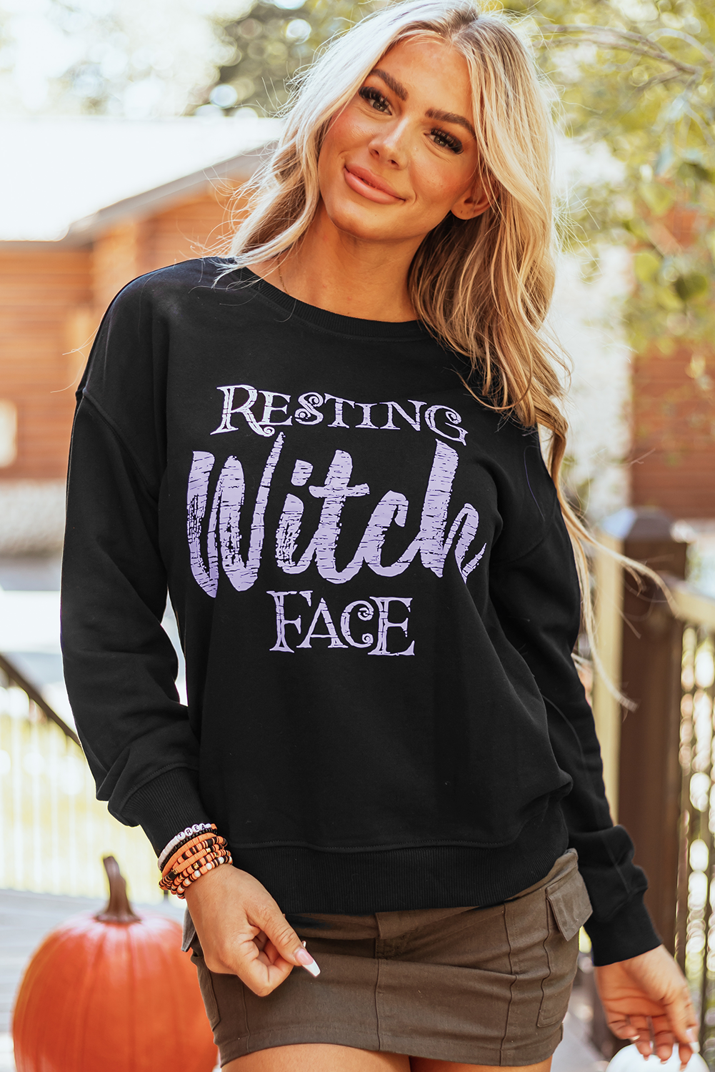 Black RESTING Witch FACE Graphic Pullover Sweatshirt