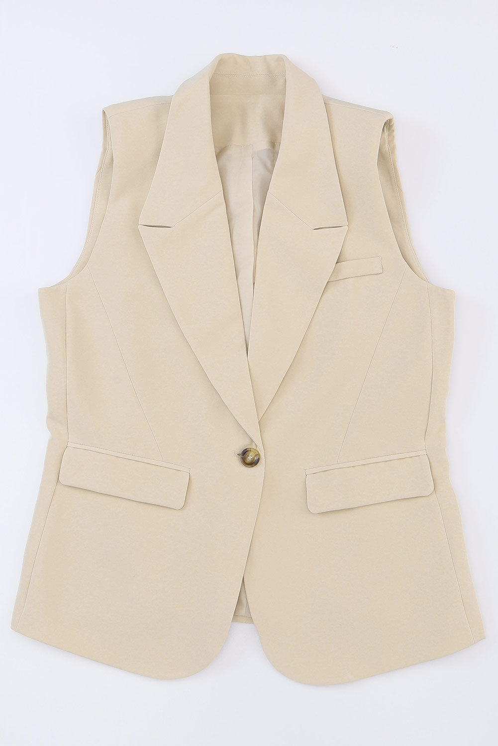 Single Button Pocketed Lapel Vest Blazer | Apricot