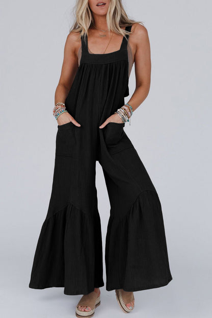 Black Wide Leg Ruffle Jumpsuit