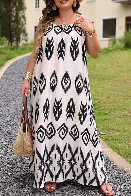 Plus Size Western Print Halter Maxi Dress | Black