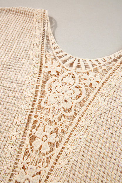 Guipure Lace Insert Textured Plus Size Tee | Beige