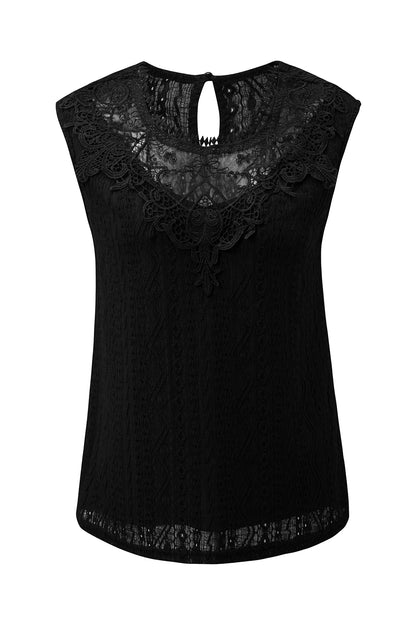 Guipure Lace Crochet Keyhole Back Tank Top | Black