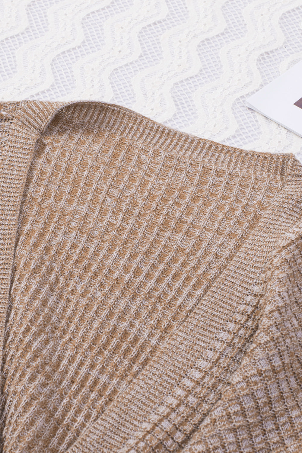 Wrap V Neck Waffle Sweater | Khaki