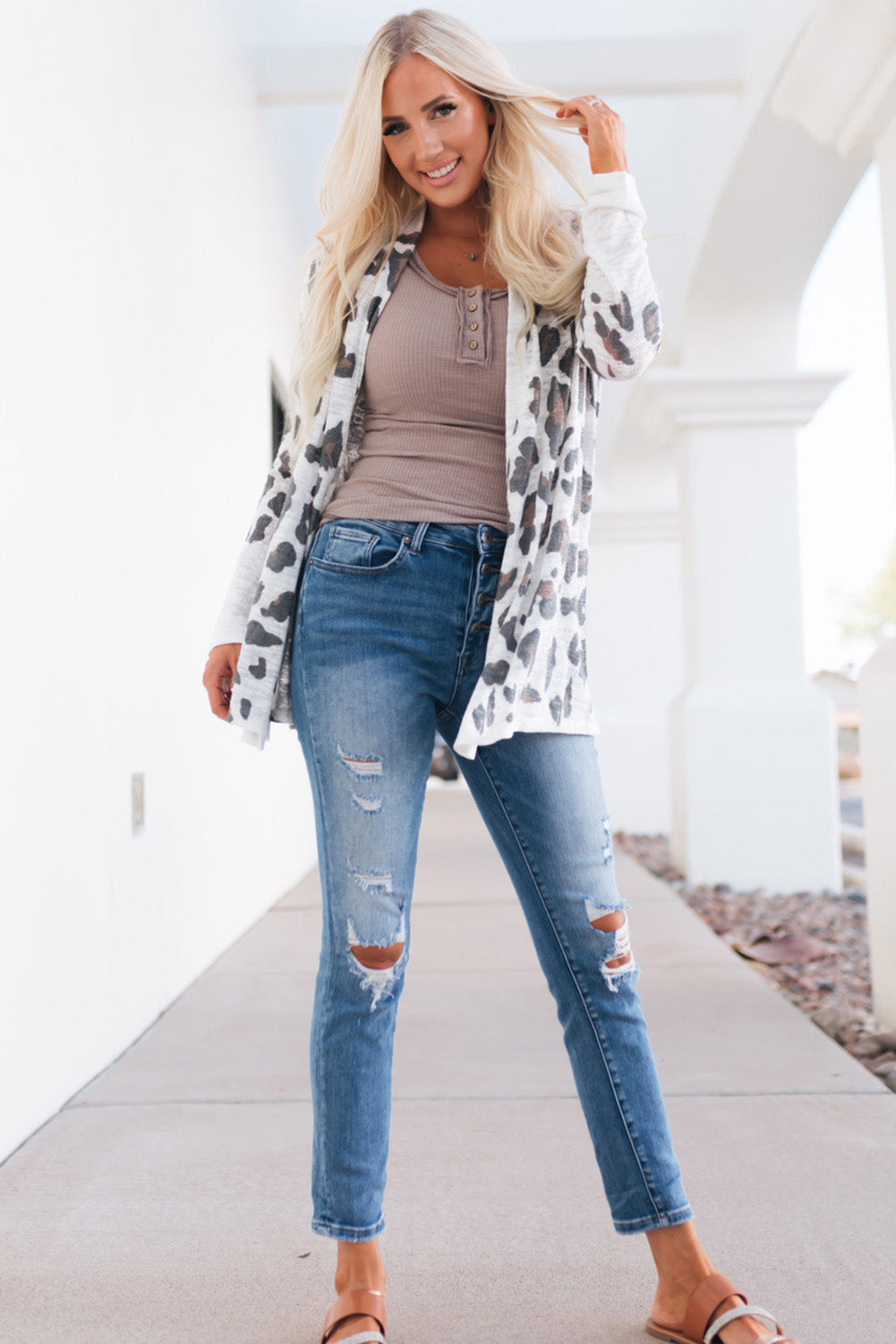 Vintage Leopard Print Open Cardigan | White