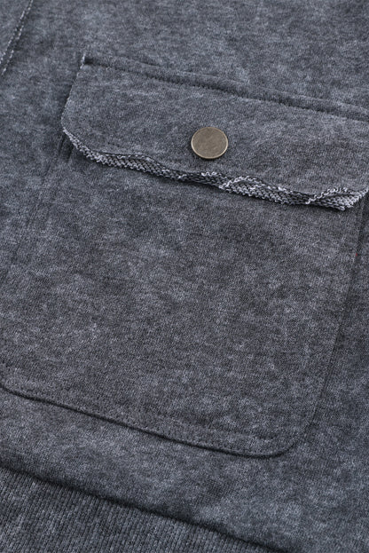 Vintage Washed Flap Pocket Button Shacket | Gray