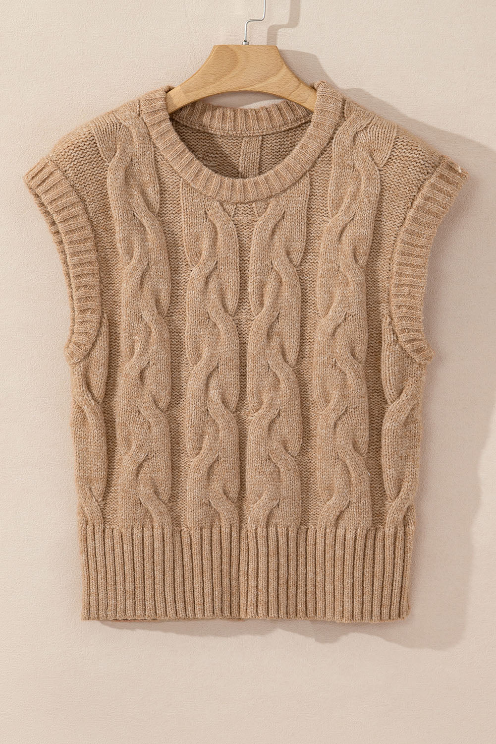 Cap Sleeve Cable Knit Sweater | Light French Beige