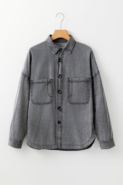 Mineral Wash Patched Pocket Split Denim Jacket | Medium Grey