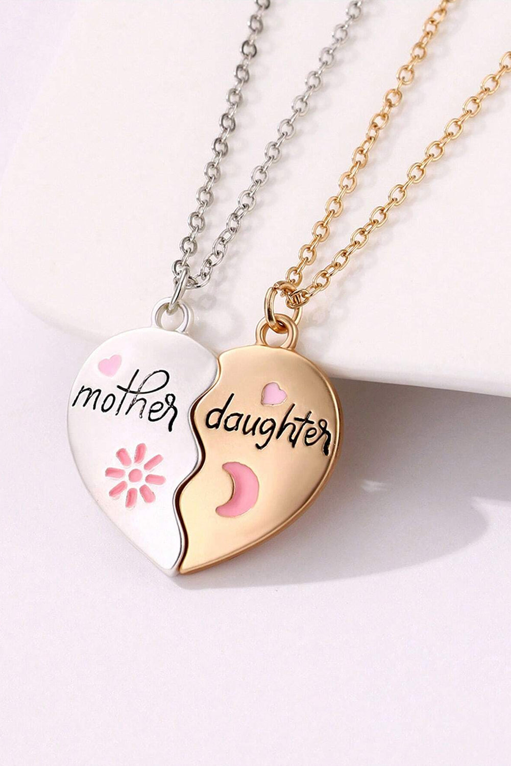 2Pcs Mother & Daughter Magnetic Heart Necklace | White