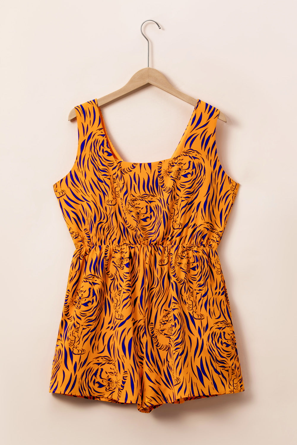 Plus Size Tiger Print Sleeveless V Neck Romper | Yellow