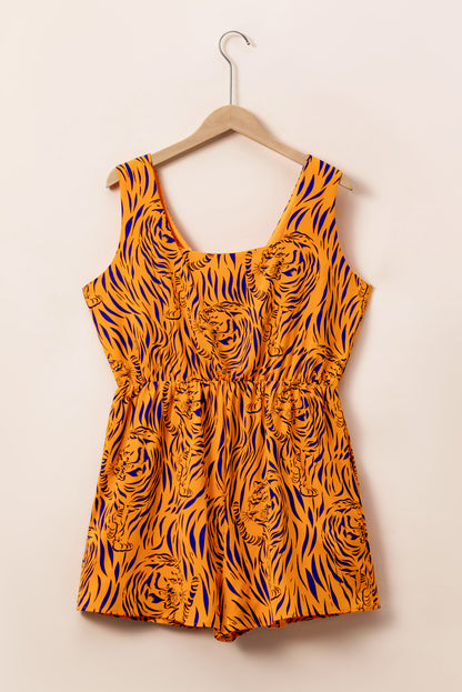 Plus Size Tiger Print Sleeveless V Neck Romper | Yellow