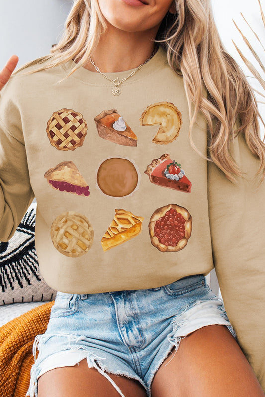 Khaki Thanksgiving Dessert Graphic Pullover Sweatshirt