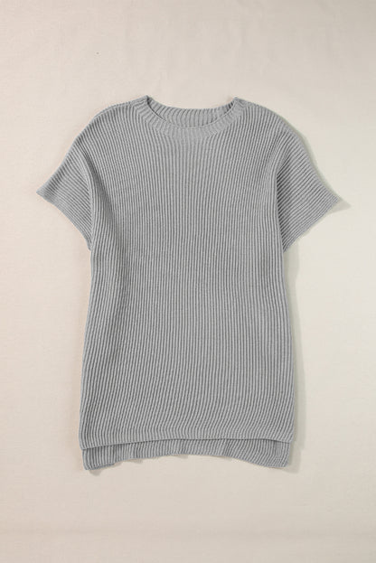 Short Sleeve Side Slit Oversized Sweater | Gray