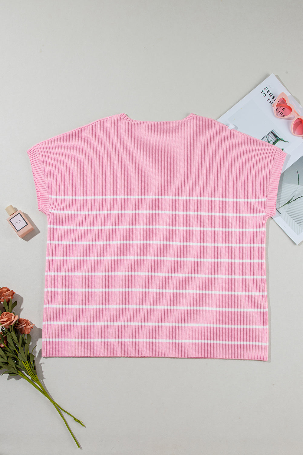 Ribbed Loose Plus T Shirt | Pink Stripe