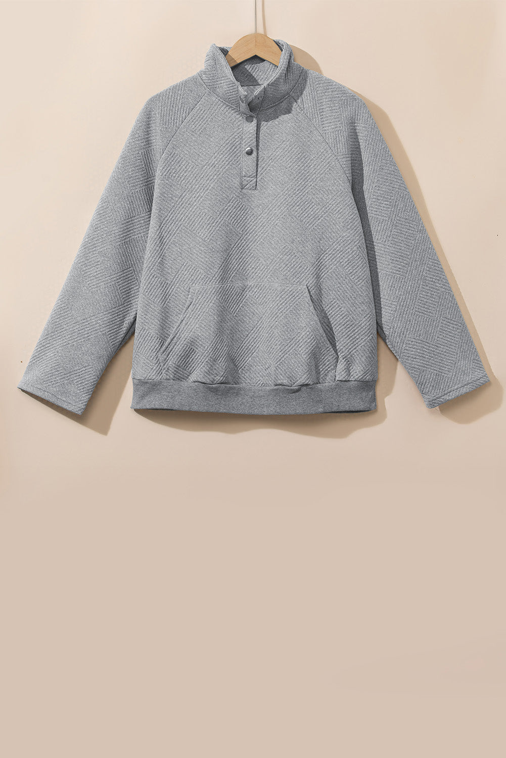 Textured Snap Buttons Pullover Plus Size Sweatshirt | Light Grey