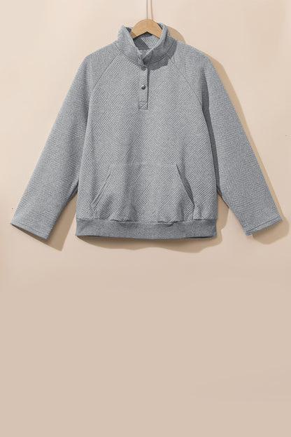 Textured Snap Buttons Pullover Plus Size Sweatshirt | Light Grey