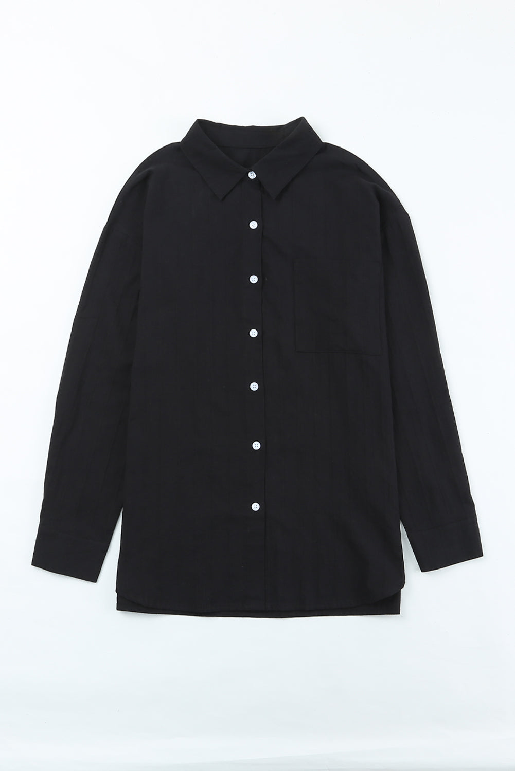 Textured Buttoned Pocket Long Sleeve Shirt | Black