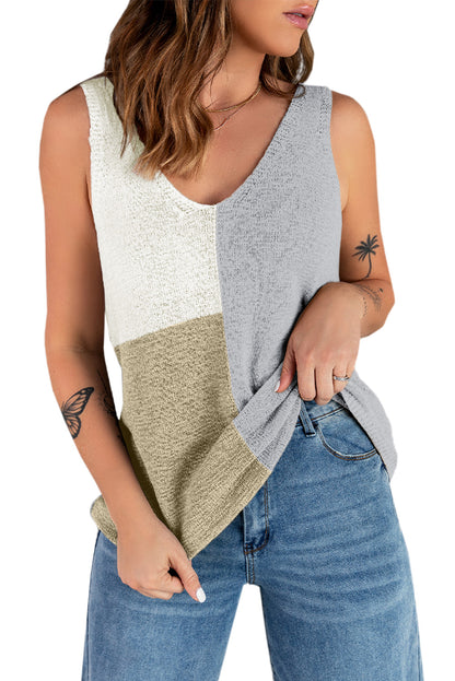 Colour Block Knitted Tank Top | Gray