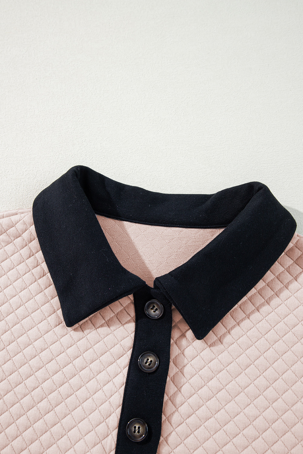 Textured Colourblock Edge Buttoned Collar Sweatshirt | Oatmeal