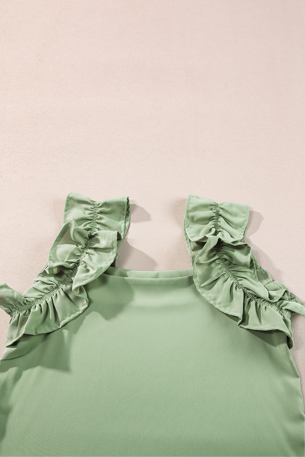 Solid Ruffle Trim Sleeveless Top | Smoke Green