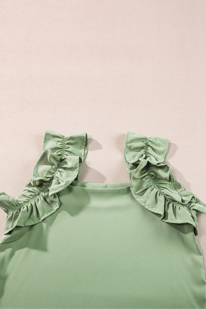 Solid Ruffle Trim Sleeveless Top | Smoke Green