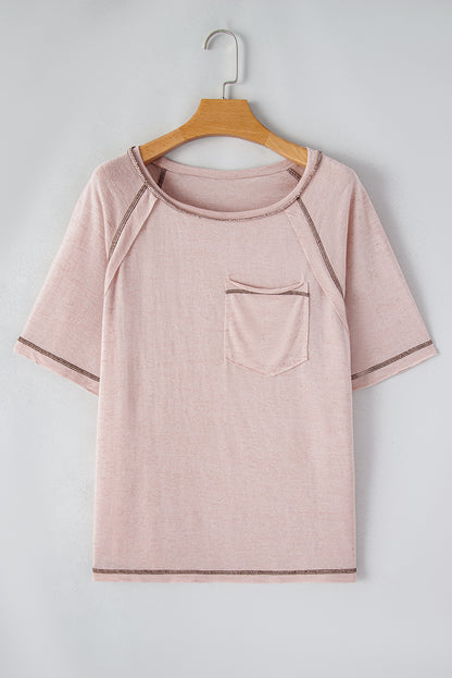 Exposed Seam Detail Loose T-Shirt | Dusty Pink