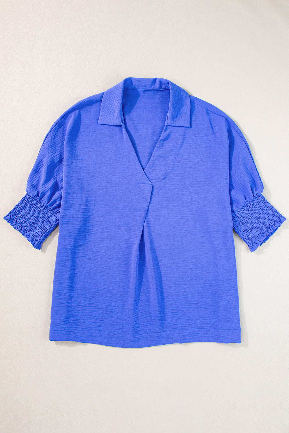 Boxy Collared Smocked Sleeve Cuffs Blouse | Dark Blue