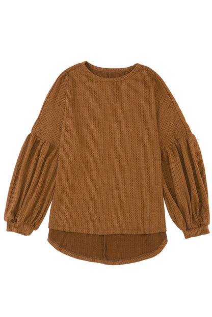 Faux Knit Jacquard Puffy Long Sleeve Top | Orange