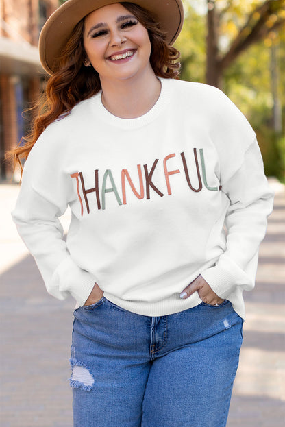 Plus Size Thankful Ivory Embroidered Sweater | White