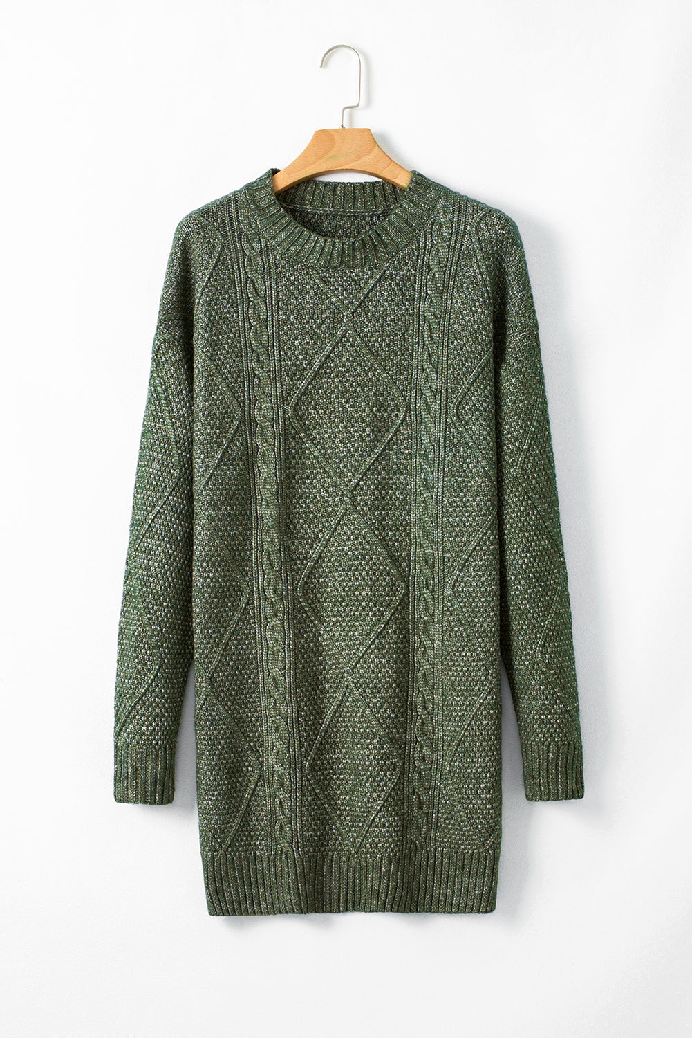 Cable Knit Drop Shoulder Loose Fit Sweater Dress | Mist Green