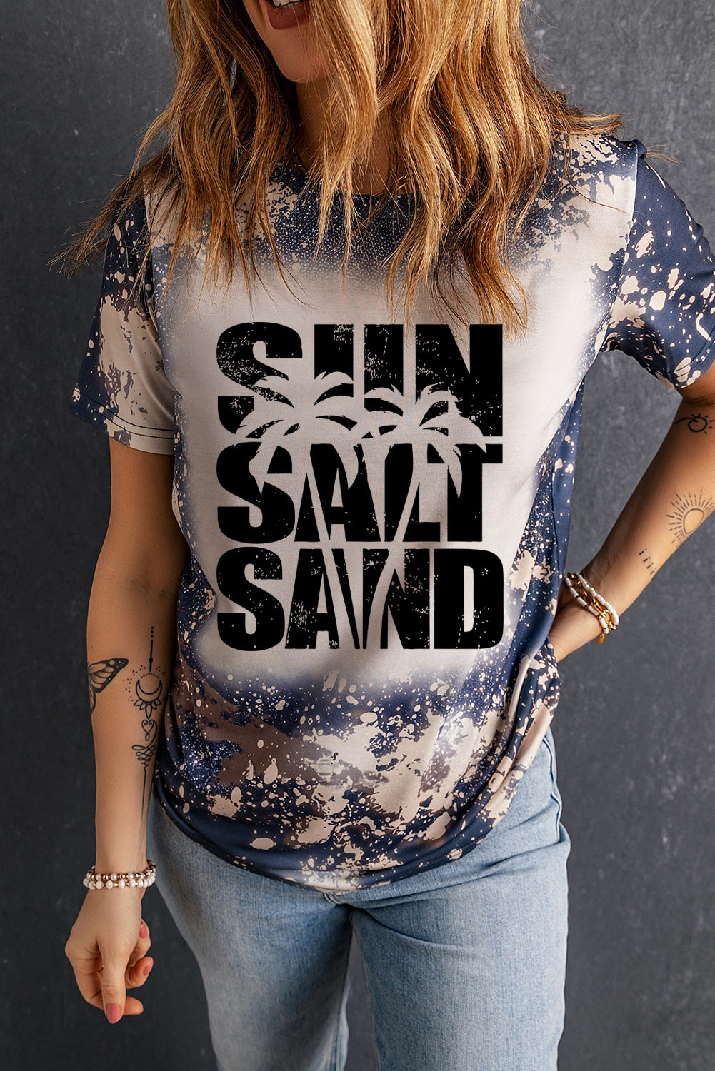 Tie Dye Sun Salt Sand Graphic Crewneck T Shirt | Multicolour