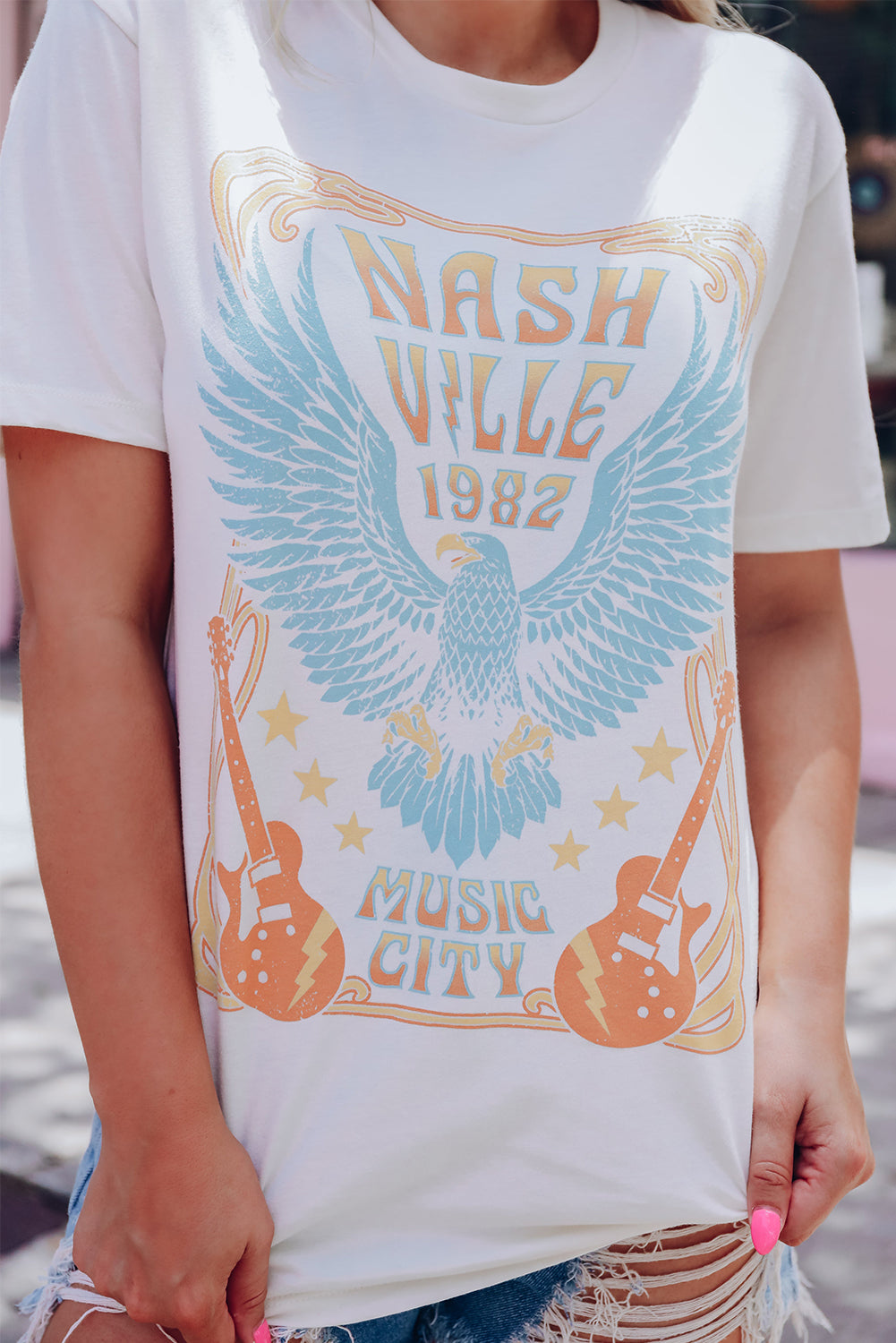 White NASHVILLE 1982 MUSIC CITY Casual T Shirt