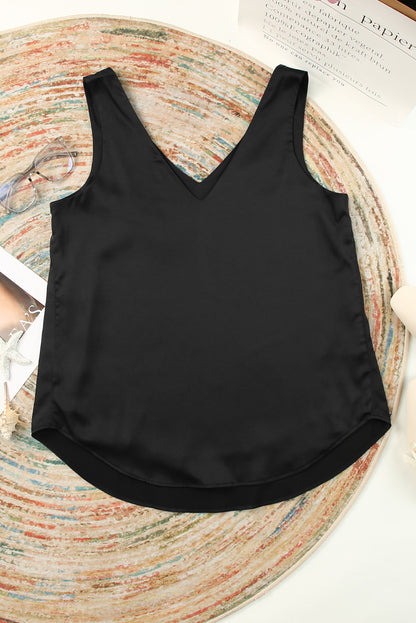 Deep V Neck Loose Tank Top | Black