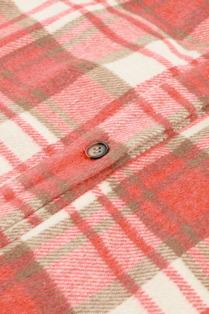 Fiery  Sherpa Sleeve Plaid Print Shacket | Red