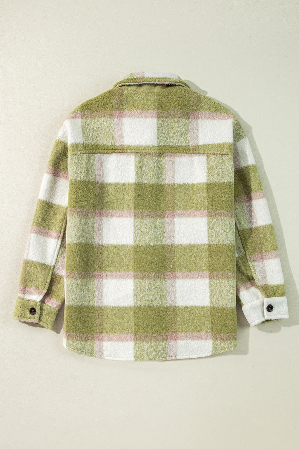 Plaid Print Buttoned Flap Pockets Baggy Shacket | Sage Green