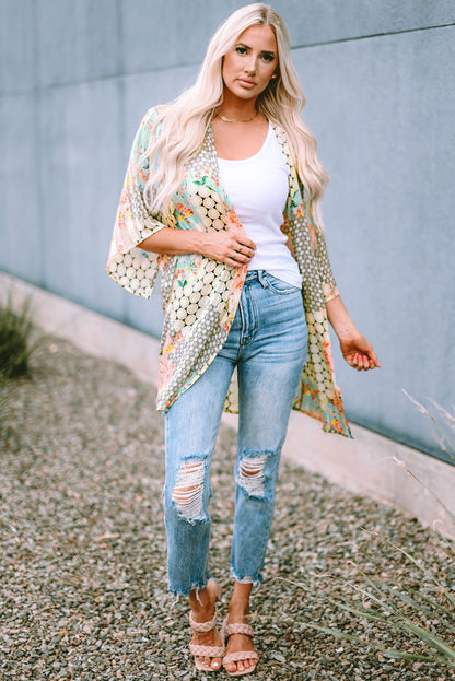 Floral Open Sheer Shimmer Kimono | Multicolour