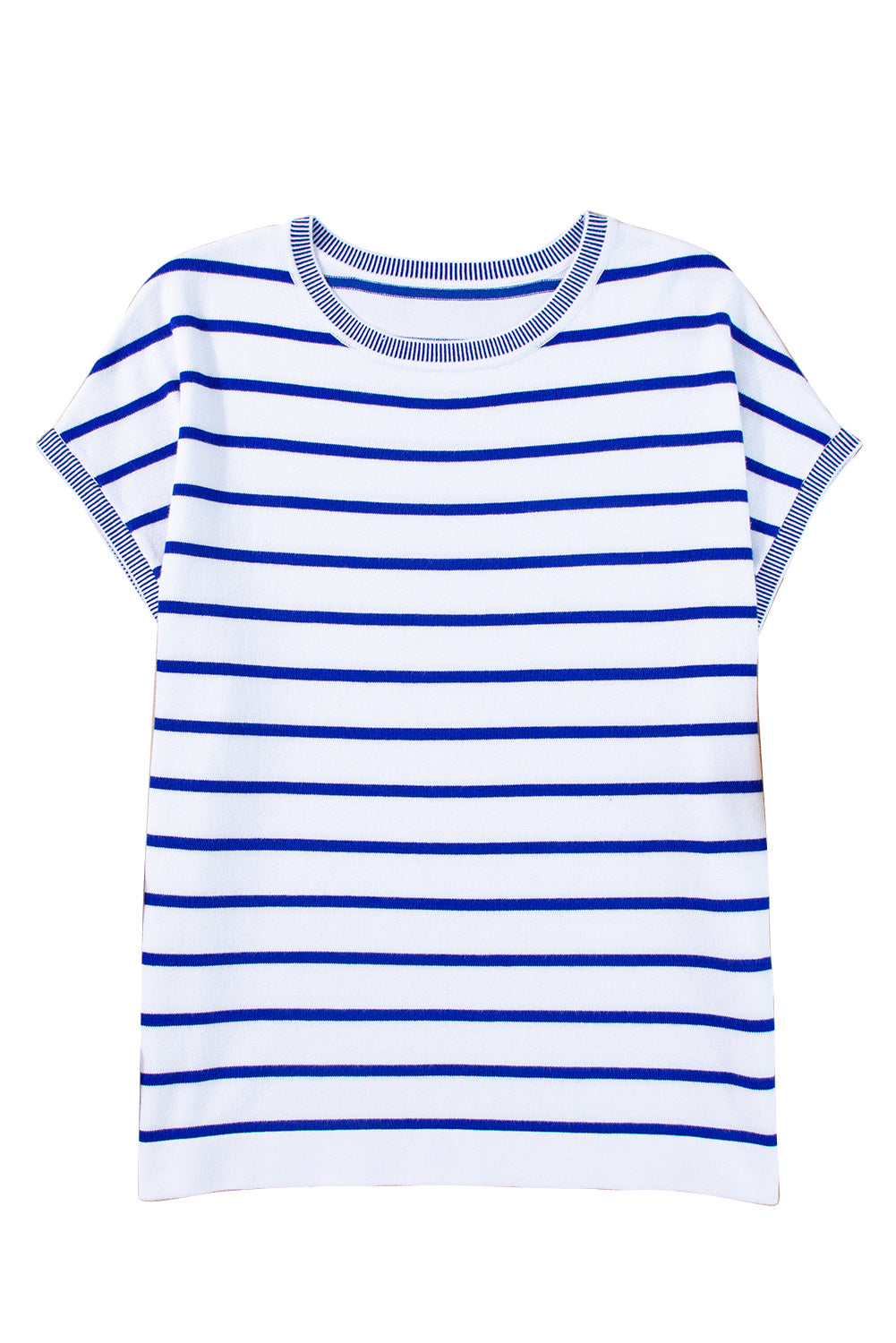 Knitted Bat Sleeve T Shirt | Sky Blue Stripe